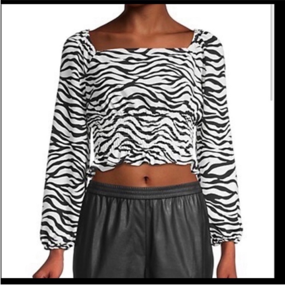 - BCBGeneration Zebra-Print Smocked Cropped Top